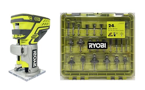 RYOBI ONE+ 18V Cordless Fixed Base Trim Router with 24-Piece Router Bit Set A252401 (Bulk Packaged) RYOBI