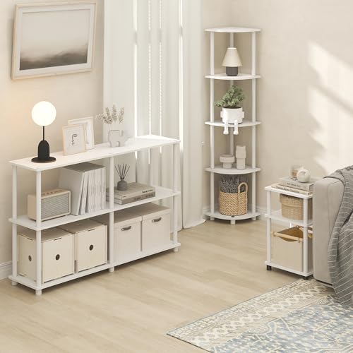 Furinno Turn-N-Tube Side Table, 3-Tier End Table with Open Shelf, Toolless Assembly Night Stand, Bedside Table, for Living Room, Bedroom, White Furinno