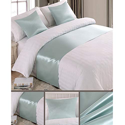 Twelve Luxury Satin Bed Runner Single Bed Scarf Bedding Scarves Decorative for Bedroom Hotel Guesthouse Light Green Twelve