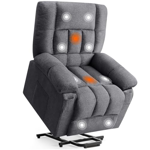 DUMOS Power Lift Recliner Chair with Vibration Massage and Heat for Elderly, Ergonomic Overstuffed Breathable Fabric Reclining Chair with 3 Pockets, Remote Control, Living Room, Bedroom, Grey DUMOS