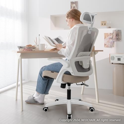 NEO Chair Ergonomic Office Desk Chair High Back Computer Gaming Mesh Chair with Comfy Task Adjustable Arms Lumbar Support Headrest Swivel for Home Office (Beige) NEO CHAIR