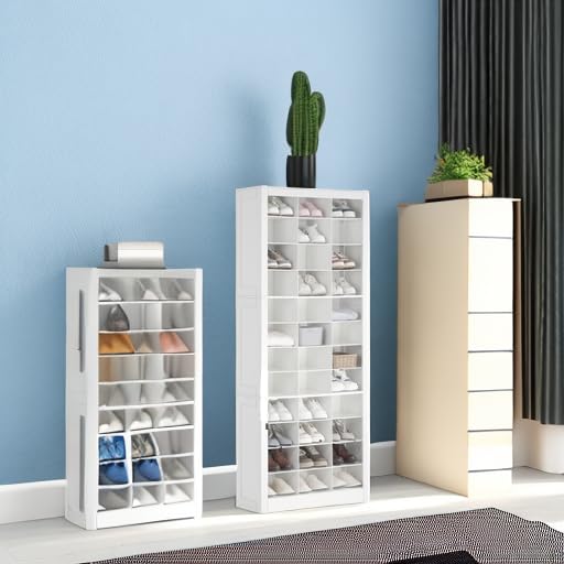 Hzuaneri Shoe Storage Cabinet, 36 Pairs Free Standing Closet Organizer, 8.8 inch Widened Cell Wood Shoe Organizer, 12 Tiers Vertical Space Saving Shoe Rack for Entryway, Bedroom, White SR20703X Hzuaneri
