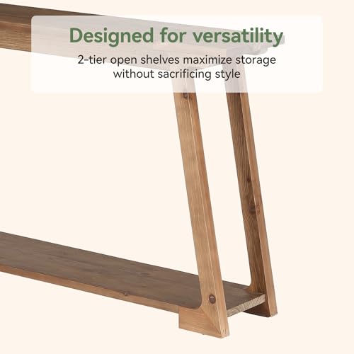 TRIBEWOOD Solid Wood Console Table, 63-Inch Long Couch Table Behind Sofa with 2-Tier Storage, Narrow Entryway Accent Furniture for Living Room, Hallway, Entrance, Foyer (Natural) TRIBEWOOD