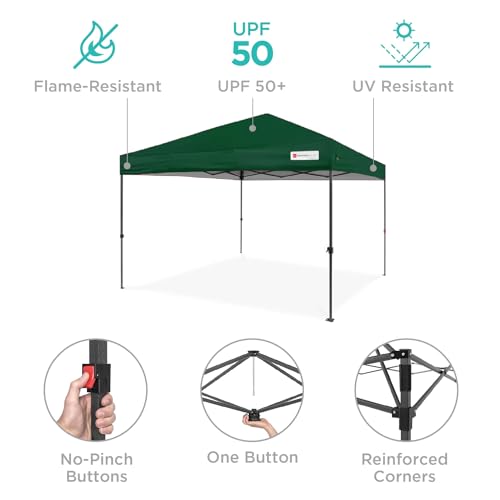 Best Choice Products 12x12ft 1-Person Setup Pop Up Canopy Tent Instant Portable Shelter w/ 1-Button Push, Case, 4 Weight Bags - Forest Green Best Choice Products