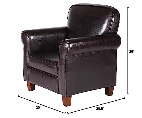 HomePop Youth Leatherette Club Chair, Dark Brown HomePop