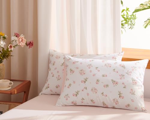 Erwinmu Floral Comforter Set Twin Size - 2 Pieces Pink White Floral Comforter Bedding Sets Reversible Pattern,Twin Bed in a Bag with Flowers Comforter and 1 Pillowcase Erwinmu