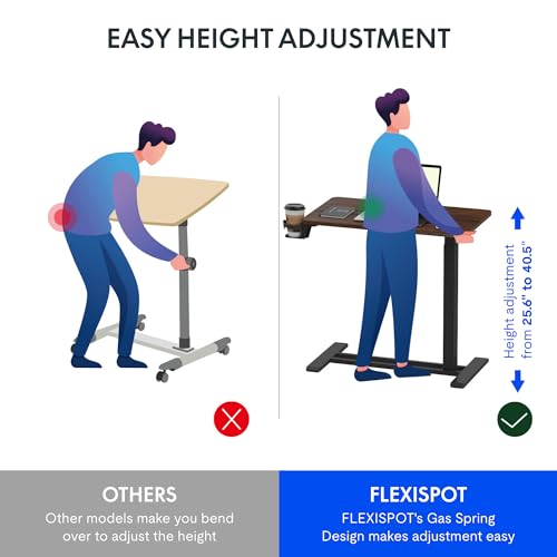 FLEXISPOT Medical Adjustable Overbed Bedside Table with Wheels Pneumatic Mobile Standing Desk Laptop Desk Rolling Computer Cart Movable Table Hospital Home Use(31.5" W x 17.7" D, Mahogany Large) FLEXISPOT