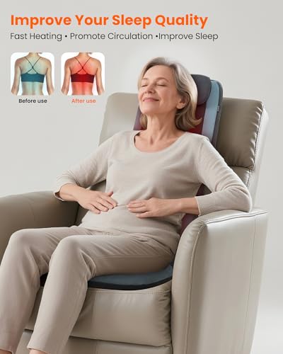 COMFIER Shiatsu Back Massager with Heat, Dual Motor 3D Rollers, Long Track Deep Tissue Kneading, Foldable Massage Chair Pad with Adjustable Height for Back Tension & Muscle Stiffness COMFIER