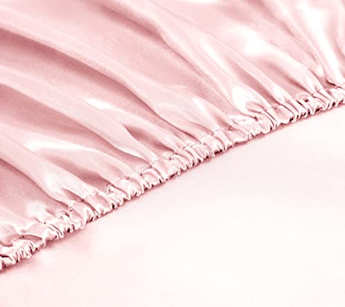 MILVOWOC Twin Satin Sheet - Light Pink, Soft Bottom Fitted Sheet - 1 Piece MILVOWOC