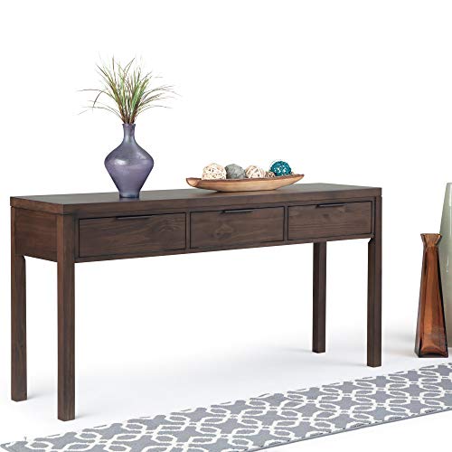 SIMPLIHOME Hollander Console Table - 60 Inch Wide Solid Wood Sofa Table in Warm Walnut Brown, Contemporary Storage Table for Entryway or Living Room with 3 Drawers and Sleek Metal Hardware SIMPLIHOME