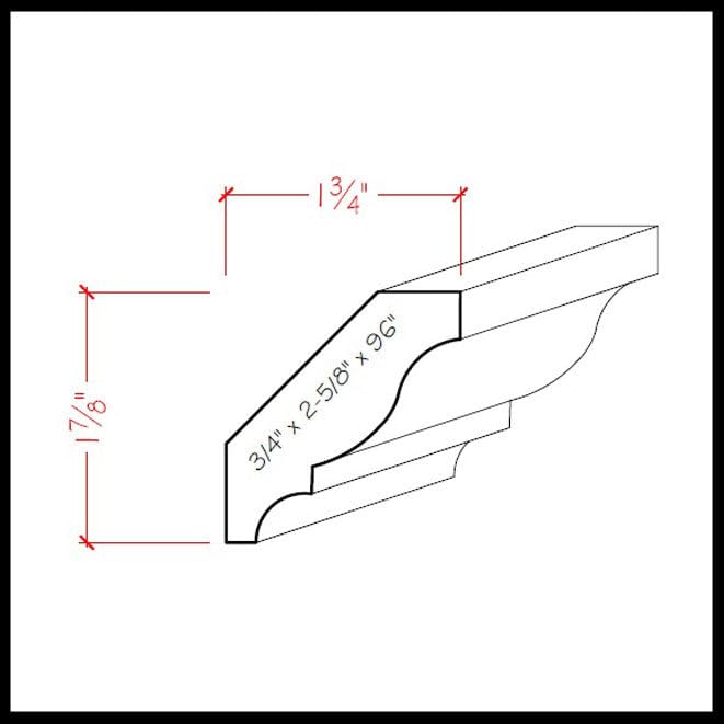 EWCR11 Colonial Crown Moulding Trim, 3/4" x 2-5/8", Red Oak, 94" Newmouldings