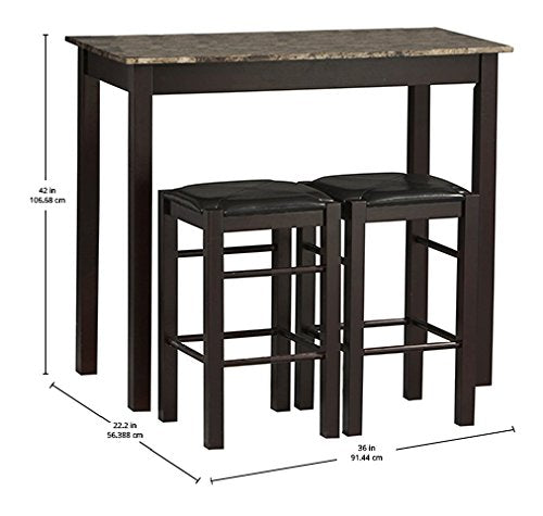 Linon Brown 3-Piece Table Faux Marble Tavern Set, 42" w x 22.25" d x 36" h Linon