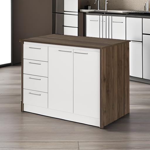South Shore Myro Kitchen Island, Natural Walnut and White South Shore