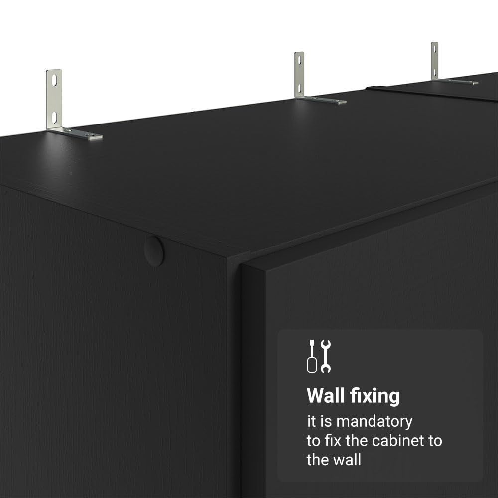 Madesa 4 Doors Storage Cabinet with Ample Shelves Space 63" L Utility Armoire Closet Entryway and Bedroom Organization Unit (Black) Madesa