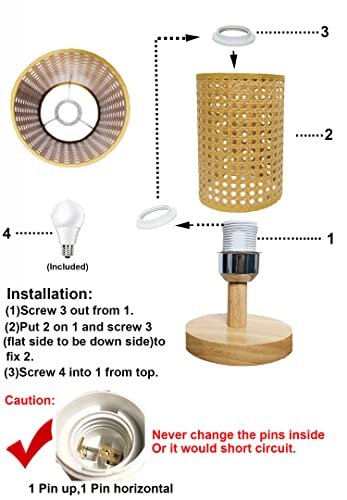 AFORTLO Table Desk Lamp,Small Rattan Hollow-Out Bamboo Boho Decorative Nightstand Night Light Solid Wood Base Lamp for Bedroom,Living Room,End Table or Office with Bulb(Rattan Hollow-Out) AFORTLO