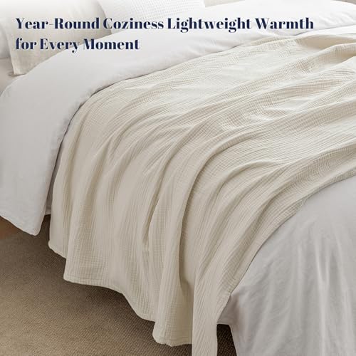 PHF 100% Cotton Muslin Blanket King Size 108"x90", 4-Layer Lightweight Gauze Throw, Breathable Cloud-Soft Minimalist Blanket for Bed, Couch, Camping & Baby, Oat Milk, Ideal Gift PHF