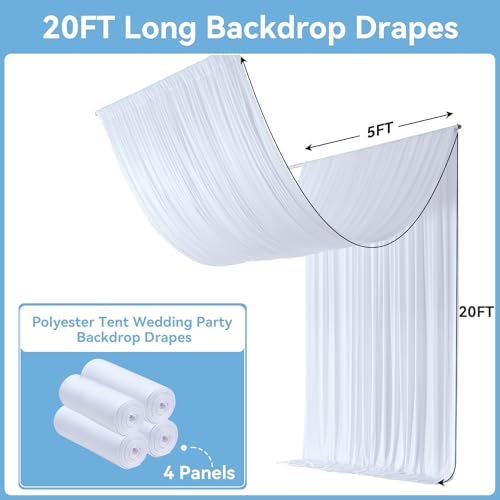 20ftx20ft White Backdrop Ceiling Drapes,4Panels 20ft Height Wrinkle Free Tent Draping Curtains, Fabric Drapery Ceiling Drapes for Wedding Ceremony Birthday Theme Parties with Rod Pocket Outpain
