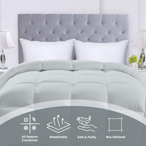 Utopia Bedding Comforters Twin Size, All Season Duvet Insert, Down Alternative Box Stitched Bed Comforter with Corner Tabs, Machine Washable (Light Grey) Utopia Bedding
