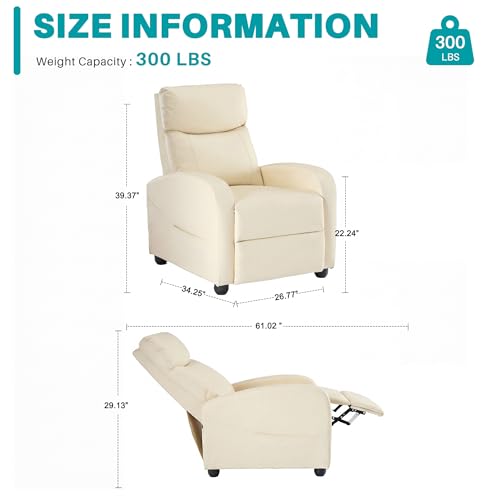 Sweetcrispy Massage Recliner Chair for Adults, Adjustable Home Theater Seating with Lumbar Support for Living Room, Modern Fabric Reclining, Beige Sweetcrispy