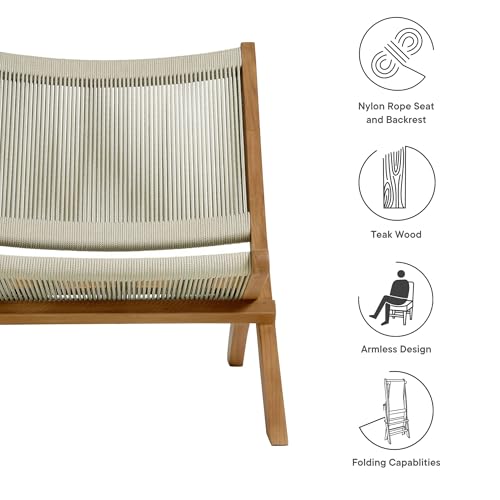 Modway Vienna Outdoor Patio Teak Wood Folding Lounge Chair in Natural Natural