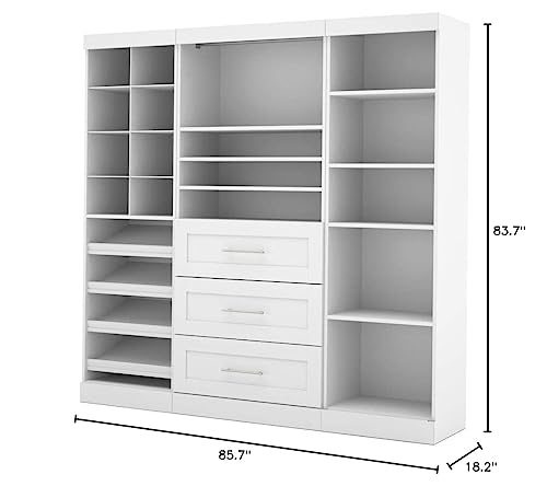 Bestar Closet Organizer System 86-inch for Walk-In Closets, Bedroom, Entryway, Pur Collection, Modern, White Bestar