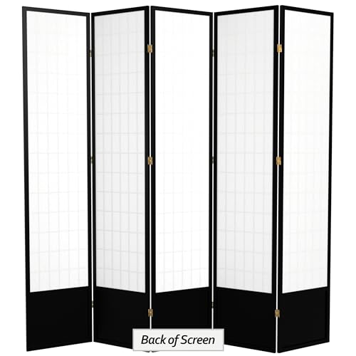 Red Lantern 7 ft. Tall Window Pane Shoji Screen - Black - 5 Panels Red Lantern