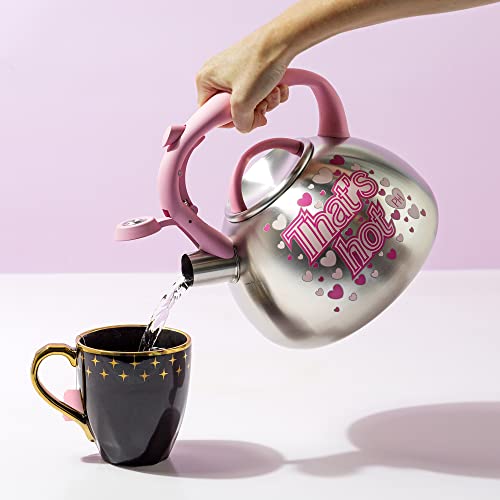 Paris Hilton Whistling Stovetop Tea Kettle, Stainless Steel with Color Changing "That's Hot" Heat Indicator Design, Soft Touch Handle, 2.5-Quart, Pink Paris Hilton
