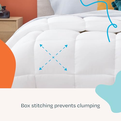 Linenspa White Down Alternative Comforter and Duvet Insert, for Full Size Bed – All-Season Comforter with Box Stitch and 8 Duvet Loops – Bedding for Kids, Teens, and Adults Linenspa