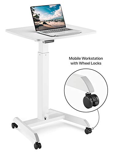 OCOMMO Mobile Podium - Pneumatic Standing Desk with 30 Degree Tilting Top, Adjustable Podium Stand, Lectern Portable with Wheels, Perfect for Lectures, Meetings, and Computer Use, White OCOMMO
