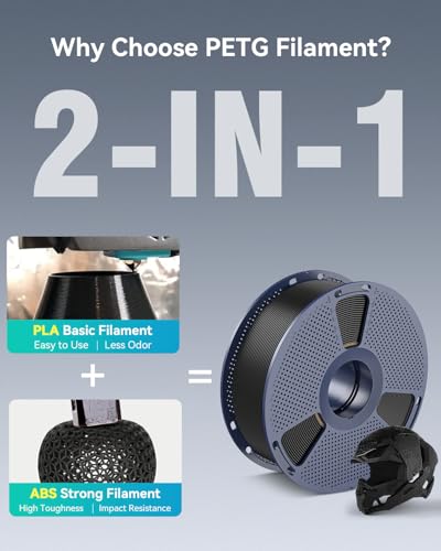 SUNLU PETG Filament 1.75mm, Strong 3D Printer Filament, Less Stringing Good Layer Adhesion High Toughness, PETG Filament 1.75 ±0.02mm, 1kg Spool (Black) SUNLU