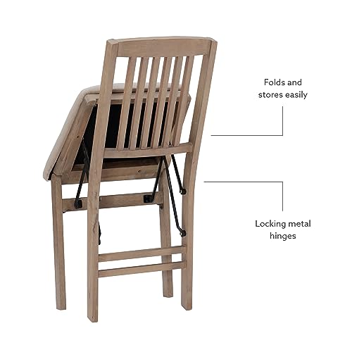 Linon Keira Wooden Folding Chair Upholstered Seat and Mission Back Set of 2, Dining Height, Rustic Natural & Beige Linon
