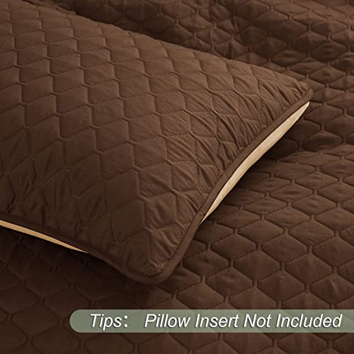 Exclusivo Mezcla Reversible Full Queen Quilt Bedding Set with Pillow Shams, Lightweight Quilts Queen Size, Soft Bedspreads Bed Coverlets for All Seasons - (Chocolate Brown, 90"x96") Exclusivo Mezcla