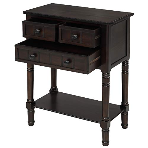 Knocbel Slim Antique Entry Console Table with Drawers & Bottom Open Shelf, Solid Wood Sofa Couch Table for Entryway Hallway Living Room (Espresso) Knocbel