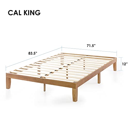 Mellow Naturalista Classic 12 Inch Solid Wood Platform Bed with Wooden Slats, Cal King, Natural Pine Mellow