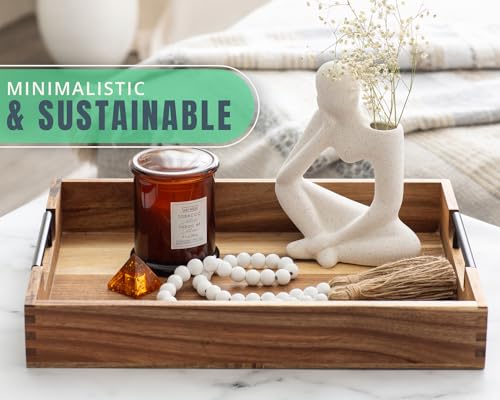 Decorative Serving Tray with Black Handles - Premium Acacia Wood Grain - Impress Your Guests with This Ottoman Tray, Serve Breakfast in Bed, Organize & Declutter - 13 x17 inch by Comfify Comfify