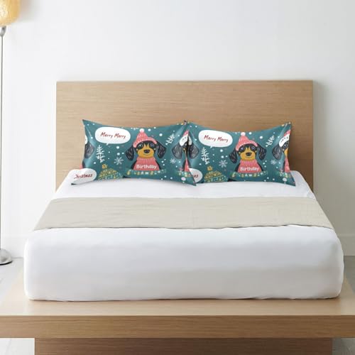 Bokkoy Soft and Silky Satin Pillow Case with Cute Cartoon Dachshunds Wrinkle Resistance for Standard, Queen, and King Sizes - Single Pack Sales Bokkoy