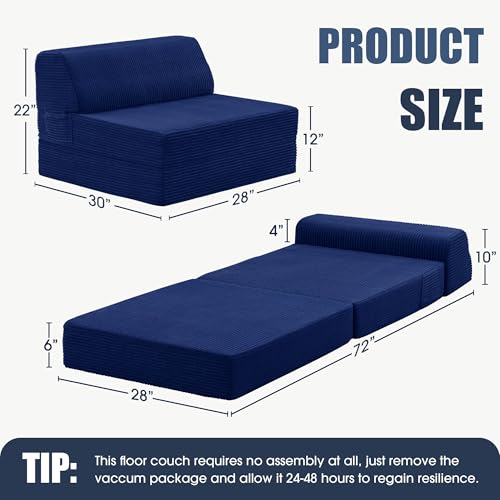 Kasunpul Folding Sofa Bed with Pillow, Memory Foam Fold Out Chair Bed, Convertible Sleeper Chair with Washable Cover, Futon Floor Couch for Living Room/Dorm/Guest Use/Home Office/Apartment, Navy Blue Kasunpul