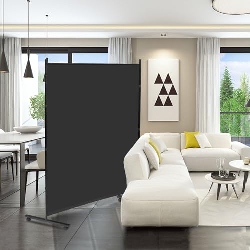 MAYOLIAH Large Single Panel Room Divider on Wheels, 71”W x 75”H Rolling Privacy Screen, Portable Wall Divider for Home Office Partition, Black MAYOLIAH