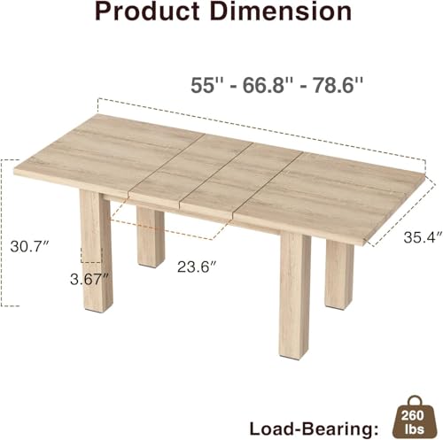 Halitaa Extendable Dining Room Table for 6-10 Person, 55'' to 78'' Rustic Expandable Rectangle Dining Table, Meeting for Small Kitchens, Dining Office Areas, Oak Halitaa