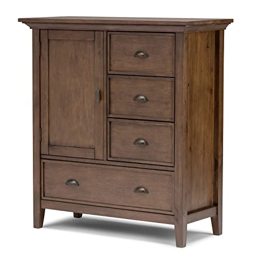SIMPLIHOME Redmond SOLID WOOD 39 inch Wide Transitional Medium Storage Cabinet in Rustic Natural Aged Brown with 3 Small Drawers, 1 Large Drawer SIMPLIHOME