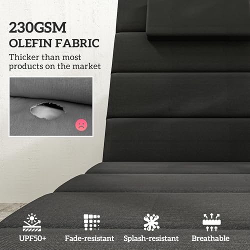 Outsunny Outdoor Lounge Chair Cushion Set of 2, 80" x 26" UPF50+ 230gsm Olefin and 25D High-Density Foam, Foldable Patio Chaise Lounge Cushion Set, Fade Resistant for Lawn Pool, Black