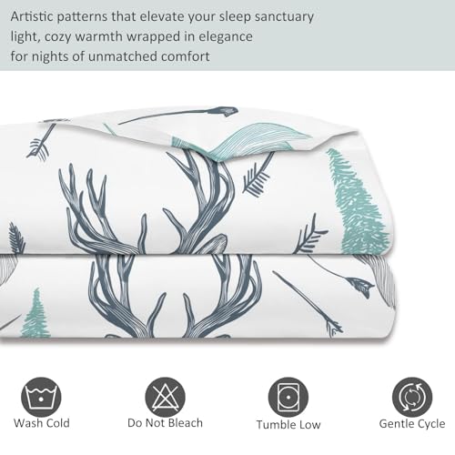 Double-Sided Printed Bedding with Minimalist Deer Modern - Ultra-Soft Microfiber Duvet Cover Set Single Durable Zipper Closure, Comfortable Quilt Cover for Bedroom Décor White Generic