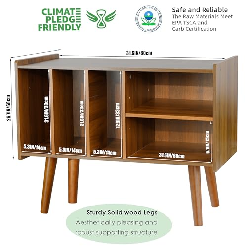 Record Player Stand with Vinyl Storage Holds Up to 300lb, Large Record Player Table Cabinet for Album Storage with Holder Vinyl Display Shelf, Wood Turntable Stand for Bedroom Living Room (walnut) LKKRO