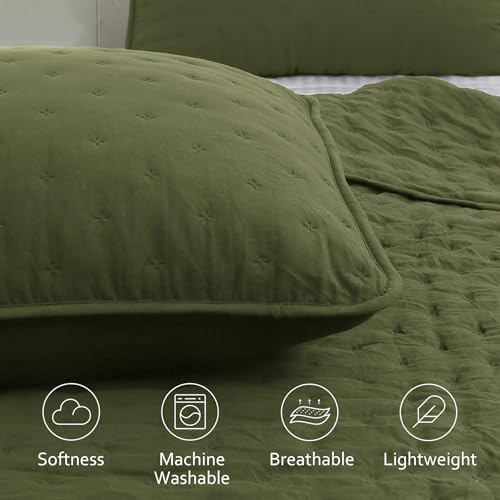 ROARINGWILD Olive Green Cloud Twin Size Quilt Bedding Sets with Pillow Sham, Farmhouse Lightweight Soft Bedspread Coverlet, All Season Rustic Country Thin Comforter, 2 Pieces, 68x90 inches ROARINGWILD