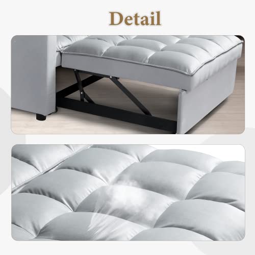 Convertible Sofa Bed, 3-in-1 Multi-Functional Velvet Sleeper Couch Pull-Out Bed, 48'' Loveseat Chaise Lounge with Adjustable Backrest and Pillows, Hidden Side Table for Living Room, Small Space ORRD