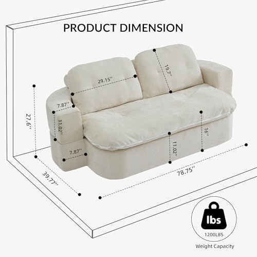 Kuahisoofa 78" Memory Foam Convertible Sofa Bed with Built-in Quilt, Foldable Floor Couch Sleeper for Guests Room & Living Room, Boneless Futon Cloud Sofa for Small Spaces, White Kushisoofa