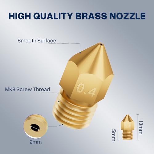 ELEGOO 26pcs MK8 Nozzles Multi Size, 3D Printer Brass Hotend Nozzles 0.2mm/0.3mm/0.4mm/0.5mm/0.6mm/0.8mm/1.0mm with DIY Tools Compatible with Neptune 3 Series and More ELEGOO