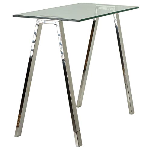 Cortesi Home Trixie Glass Top Desk/Console Table with Stainless Steel Frame, 40" Cortesi Home