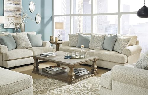 Signature Design by Ashley Monaghan Vintage Sofa with Accent Pillows, Reversible Cushions and Rolled Arms, Beige Signature Design by Ashley