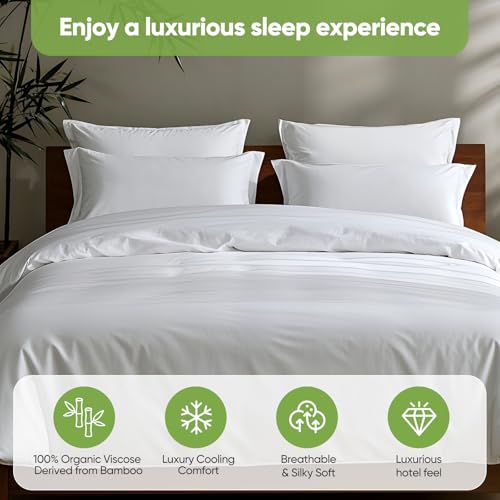 TWK Luxury Sheet Set, Genuine 100% Viscose Derived from Bamboo, Cooling & Breathable, Silky Soft, Bedding Sheets & Pillowcases (White, King(78 * 80 * 15)) TWK